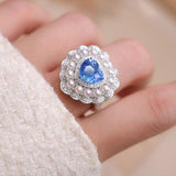 1.01ct Blue Sapphire Heart Cut Statement 18K Gold Ring with Diamonds