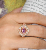 Padparadscha Purple Sapphire 18K Gold Double Halo Ring