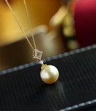 11mm Golden South Sea Pearl Pendant with Diamonds in 18K Gold