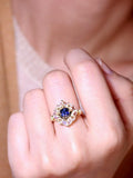 Blue Sapphire & Moonstone 18K Gold Ring with Diamonds
