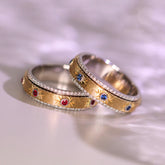 Ruby & Blue Sapphire Ring with Diamonds in 18K Yellow Gold