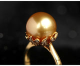 11mm Golden South Sea Pearl & Diamond Hollow-out Ring in 18K Gold