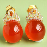 Southern Red Agate Crown Diamonds Earrings in 18K Yellow Gold
