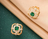 Art Deco Emerald 18K Earring & White Diamond