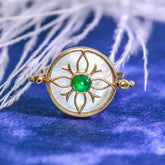 Emerald Cabochon Vintage Pearl Ring in 18K Yellow Gold