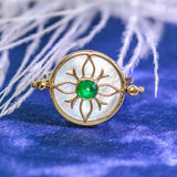 Emerald Cabochon Vintage Pearl Ring in 18K Yellow Gold