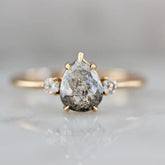 1.5ct Salt & Pepper Diamond Pear Rose Cut 18K Gold Wedding Ring