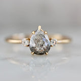 1.5ct Salt & Pepper Diamond Pear Rose Cut 18K Gold Wedding Ring