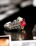 Pigeon Blood Ruby Ballerina Ring in 18K Two Tone Gold