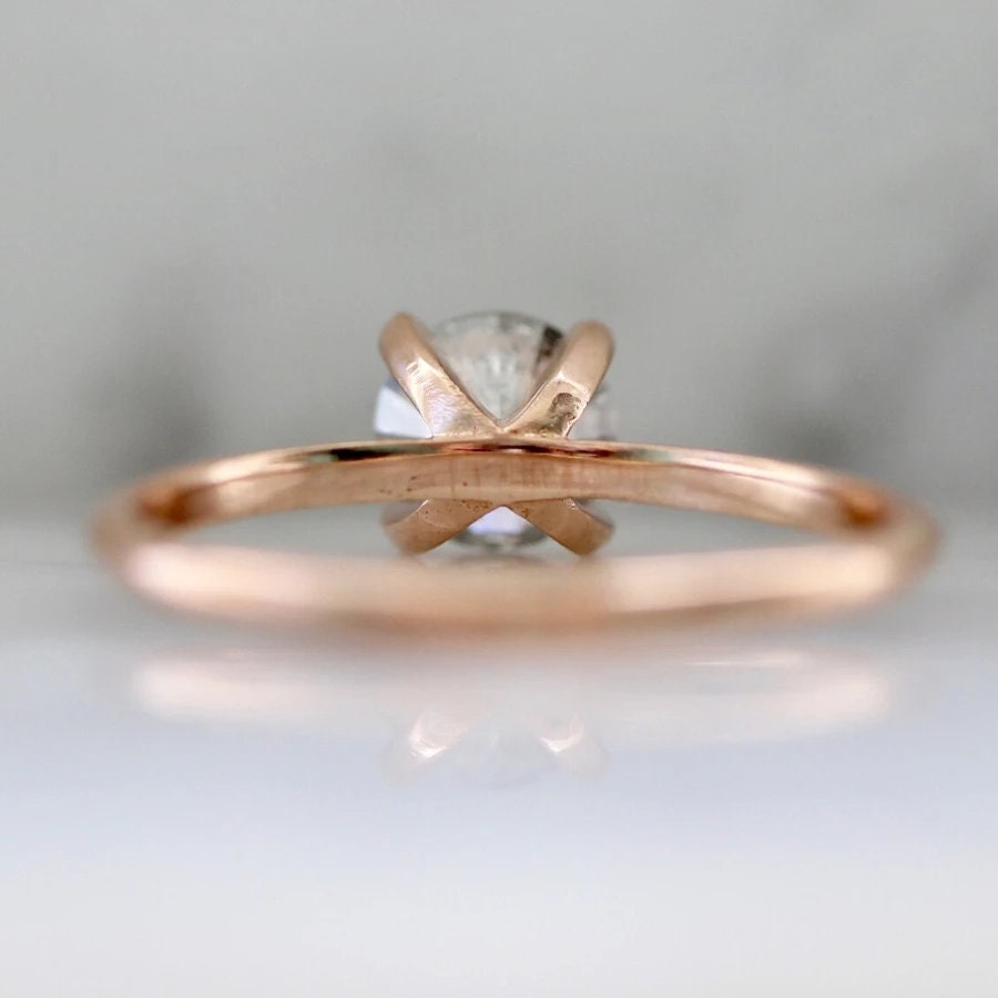 0.89ct Salt & Pepper Diamond Round Brilliant Cut 18K Rose Gold Wedding Ring