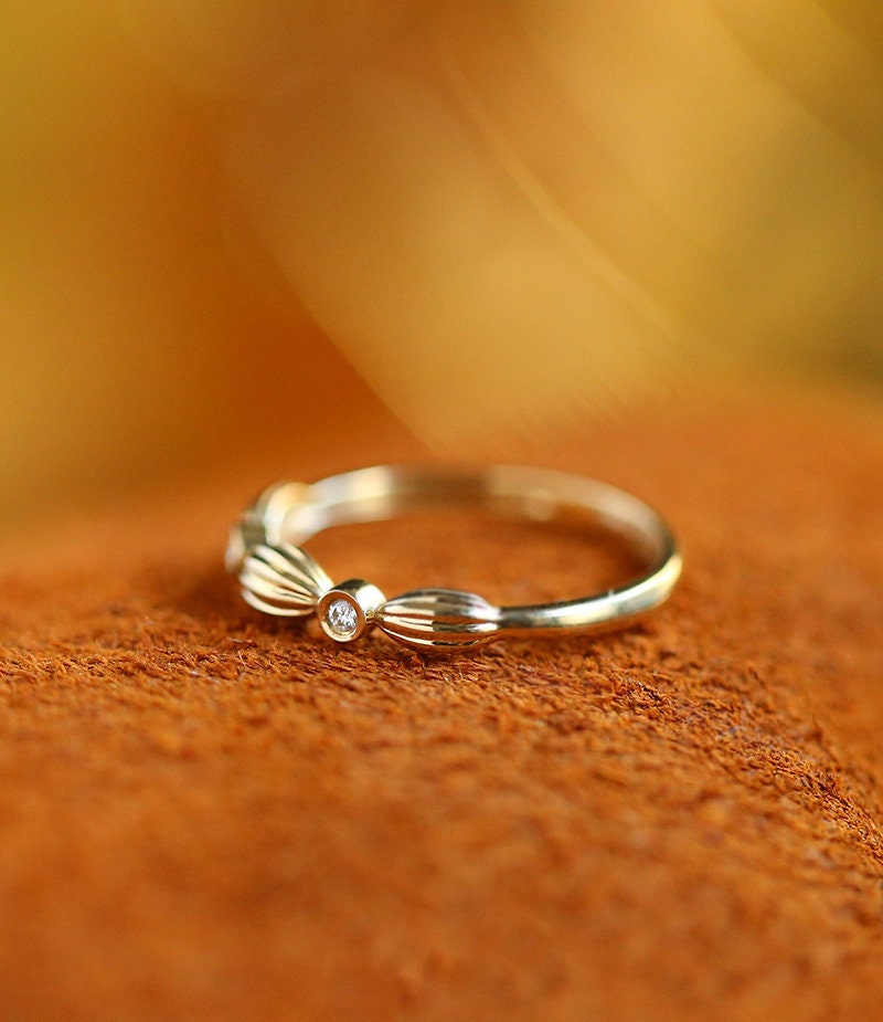 White Diamond Horizontal Stone Ring in 18K Yellow Gold