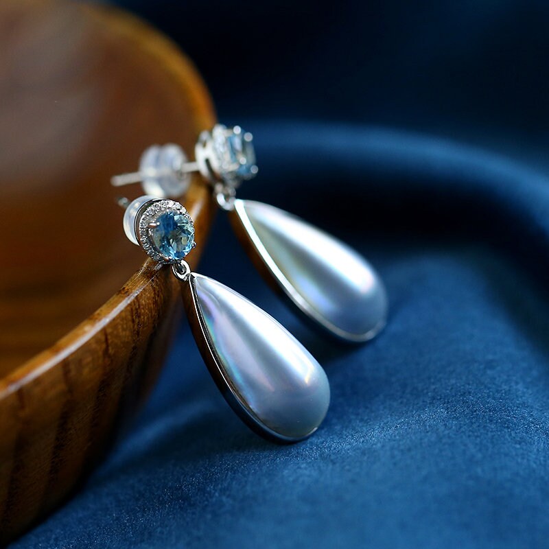 Mabe Pearls Teardrop & Aquamarine Earrings - 18K Yellow Gold