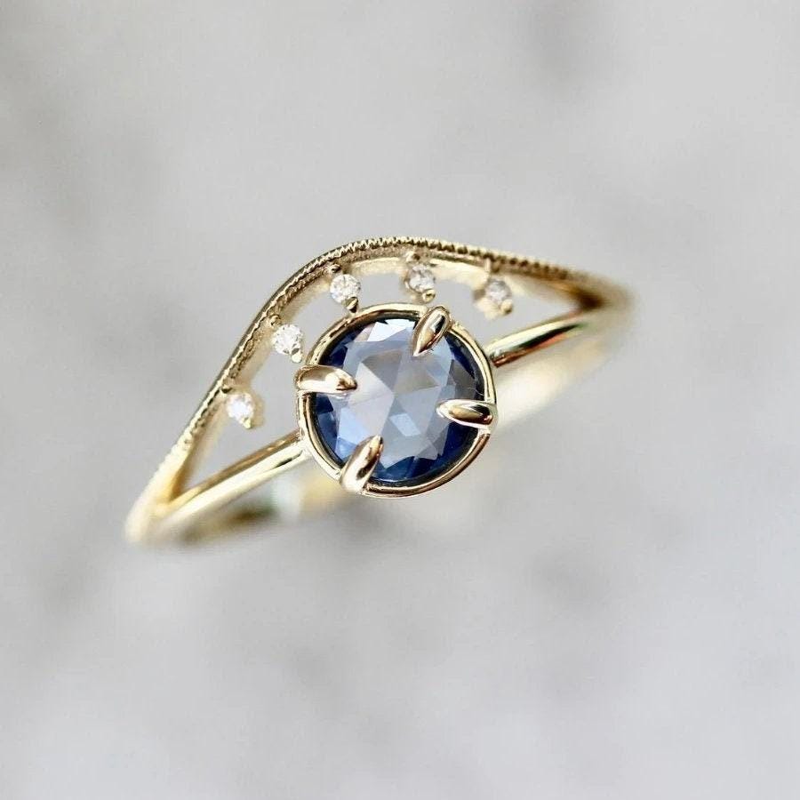 Eye of Providence Blue Sapphire Ring in 14K Yellow Gold