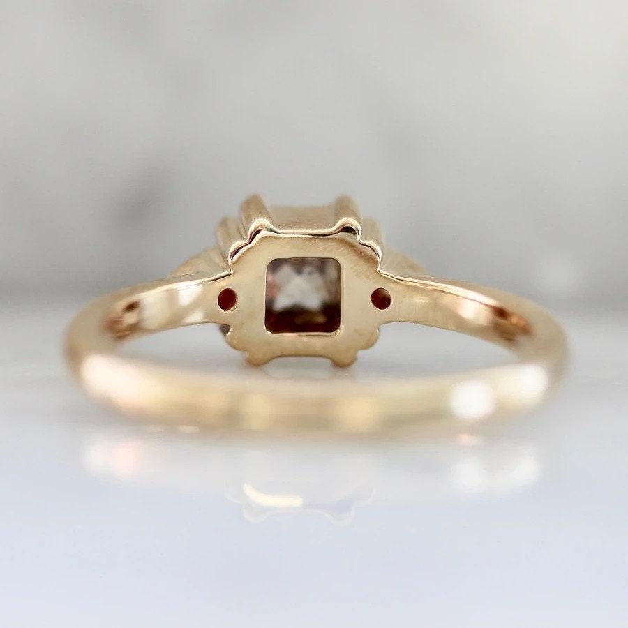1ct Champagne Diamonds Cushion Rose Cut 14K Gold Engagemen Ring