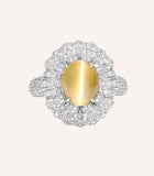 2 Style + Chrysoberyl Cat's Eye Gemstone & Cluster Diamond Ring in Platinum 950