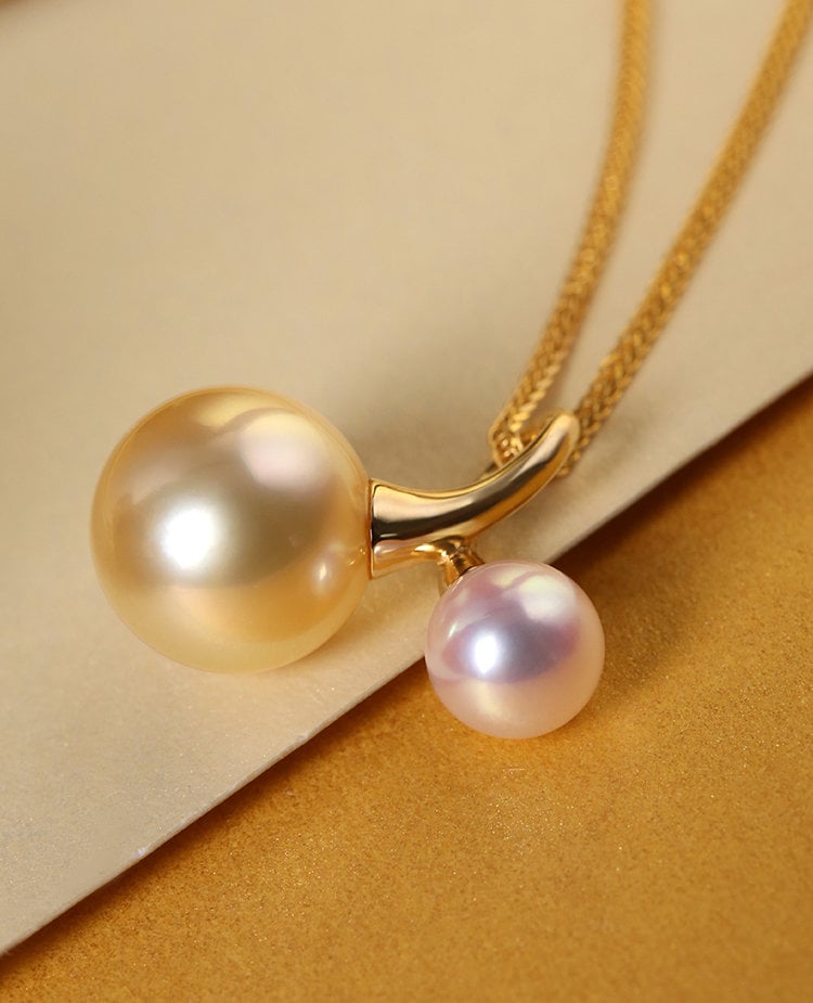 Twig Design South Sea Golden Pearl Necklace in 18K Gold