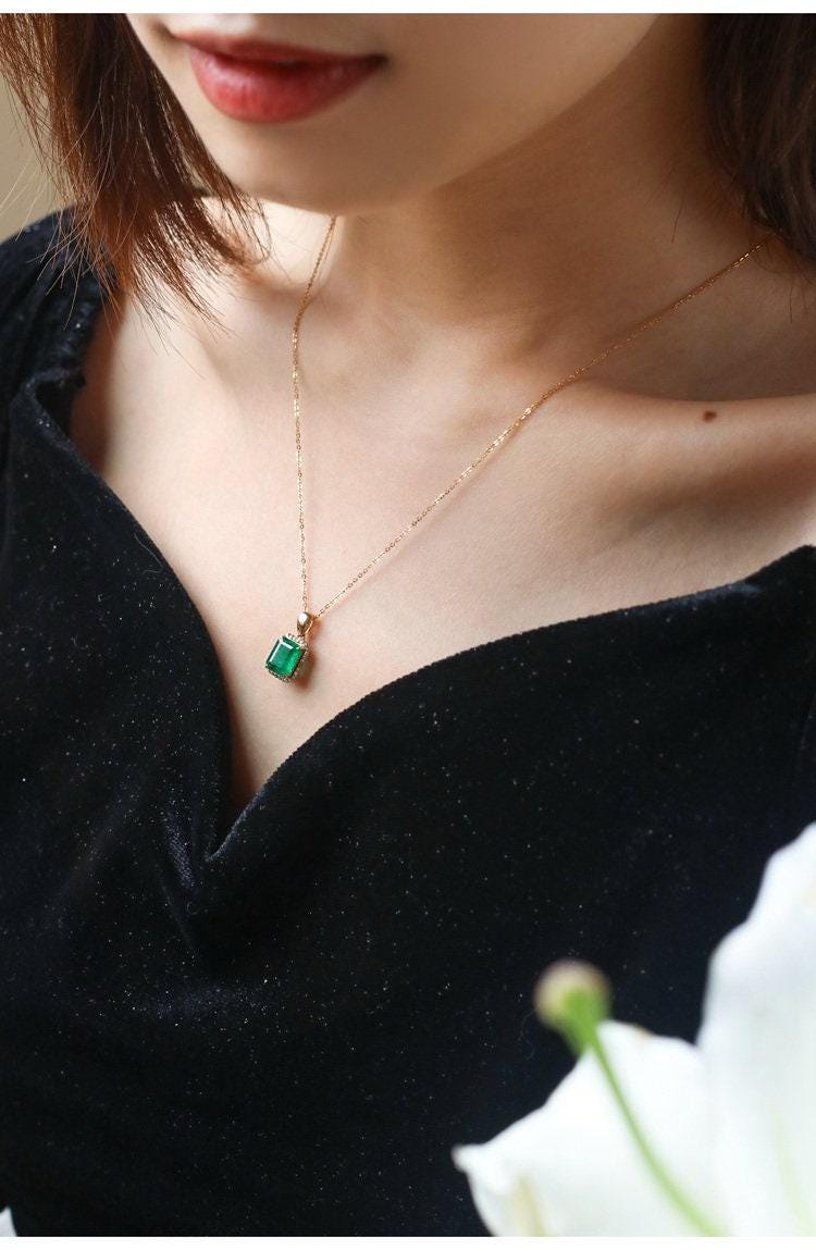 1.8ct Emerald with Diamond Vintage Pendant in 18K Yellow Gold