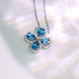 Four-Leaf Clover Aquamarine & Diamond Necklace in 18K White Gold