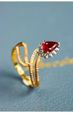 Snake Design Ruby Ring with Diamond - 18K Yellow Gold