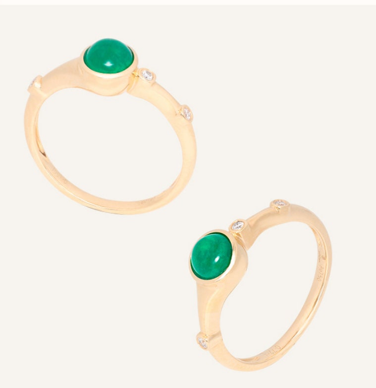 3 Style + Emerald Art Deco 18K Gold Byzantine Ring