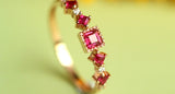 Five Ruby Square Cut Ring - 18K Yellow Gold