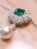 3.52ct Emerald Octagon Cut & Australia Nekclace in 18K White Gold