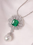 3.52ct Emerald Octagon Cut & Australia Nekclace in 18K White Gold