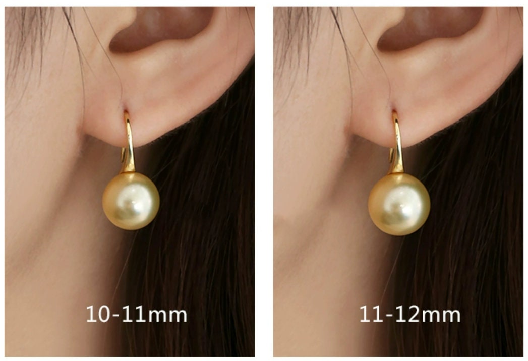 10-12mm South Sea Golden Pearl 18K Gold Hook Earrings