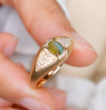AAA+ Chrysoberyl Cat Eye & Diamond Pave 18K Yellow Gold Ring