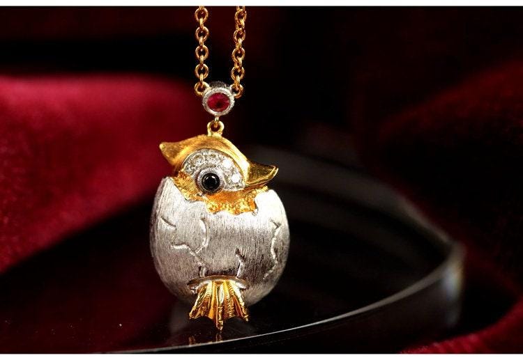 Penguin Design Diamonds 18K Two Tone Gold Necklace