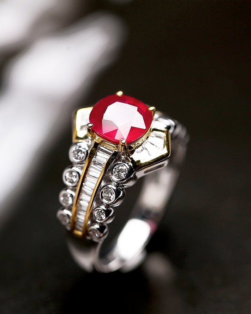 Pigeon Blood Ruby Ballerina Ring in 18K Two Tone Gold