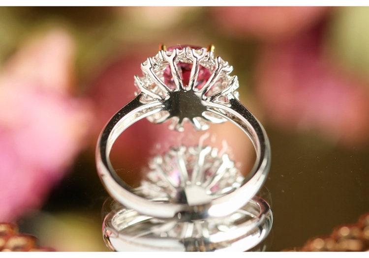 1ct Pink Red Spinel & Diamond Cluster Ring - 18K White Gold