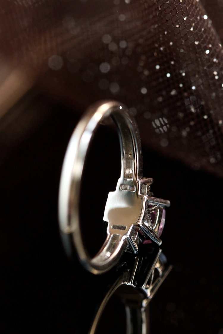 1.03ct Pinkish Spinel & Diamond Baguette Ring - 18K White Gold