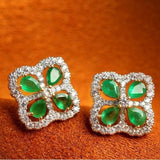 Eight Emerald & Diamond Four Leaf Clover Studs in 18k Gold