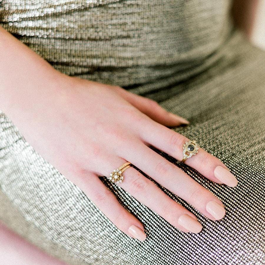Grey Salt & Pepper Rose Cut Diamond 18K Gold Engagement Ring