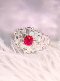 Red Spinel Cushion & White Sapphire Ballerina 18K Gold Ring