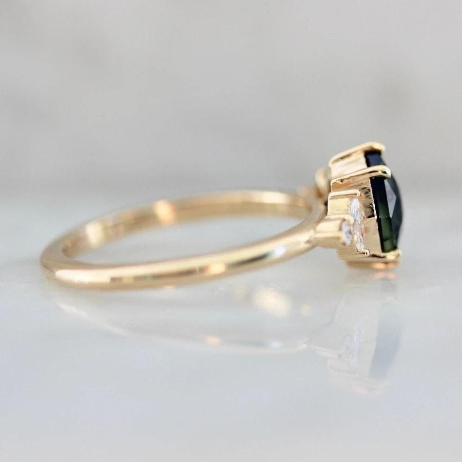 Rituals Geo Cut Teal Green Sapphire & Diamond Ring - 18K Yellow Gold