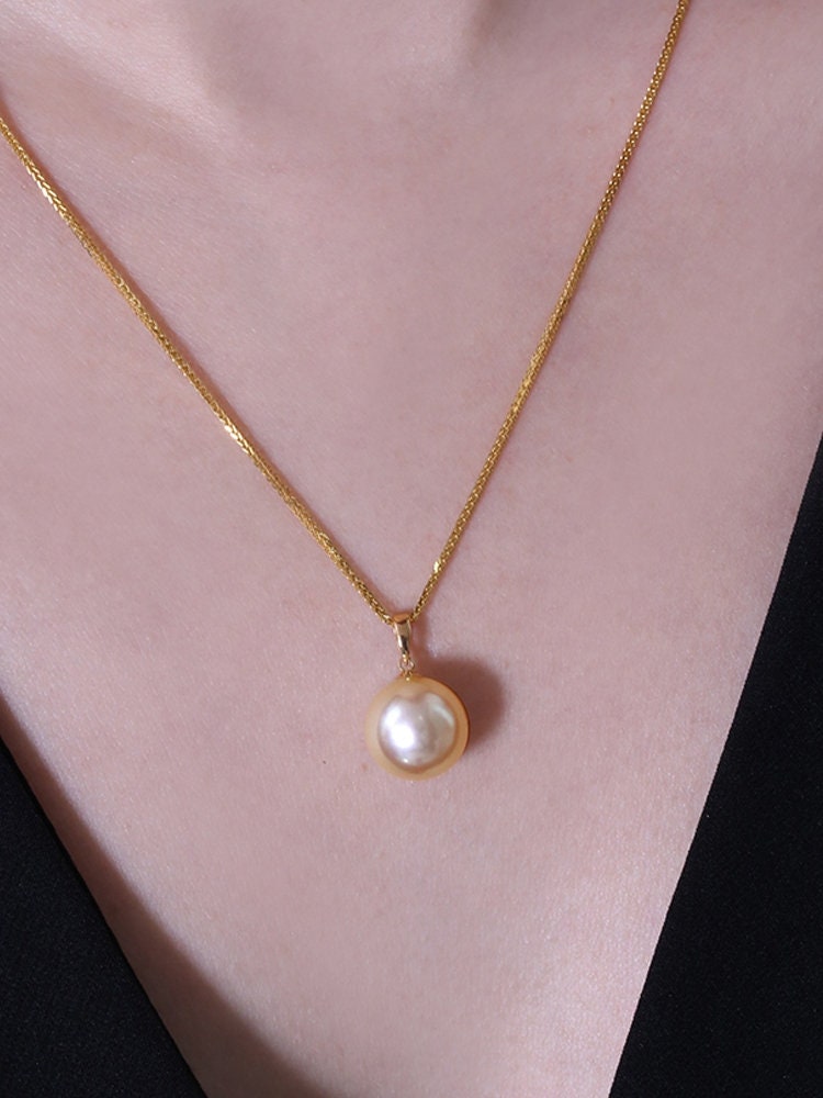 Premium 14mm South Sea Golden Pearl 18K Gold Necklace