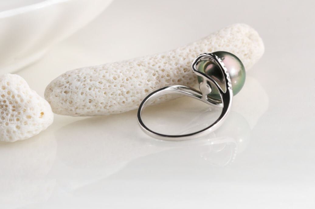 11mm Tahitian Pearl & Diamonds Infinity Ring - 18K White Gold