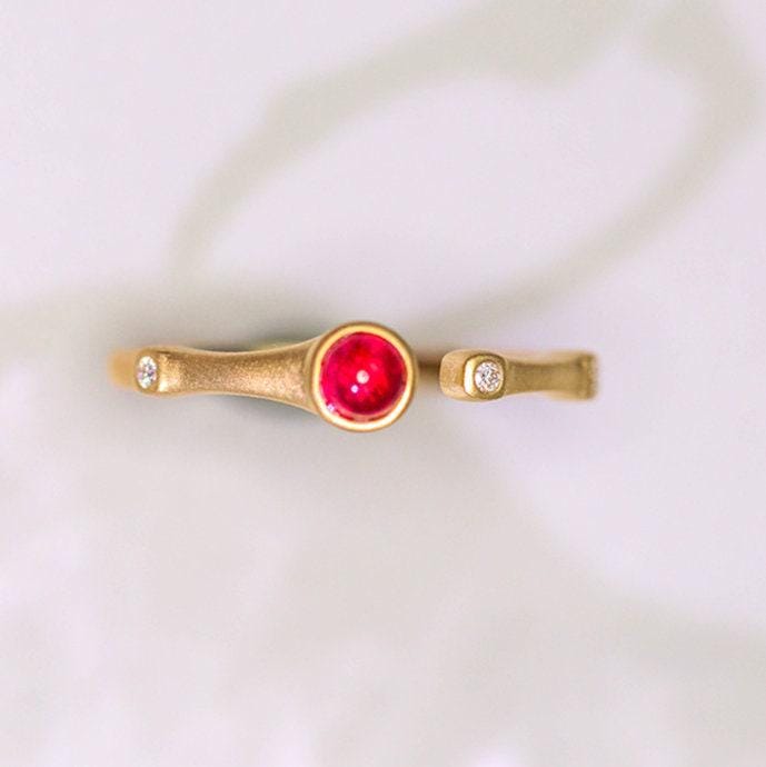 Red Spinel & Diamond Ring Band - 18K Yellow Gold