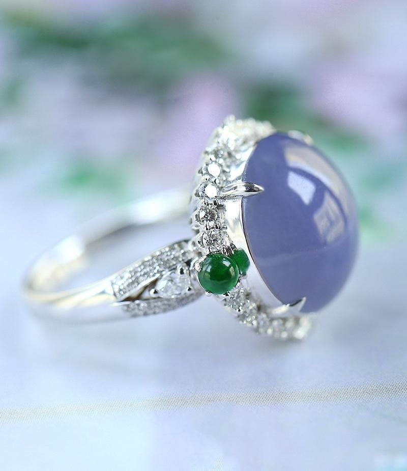 Exquisite Huge Violet Purple Jade Platinum 950 Ring