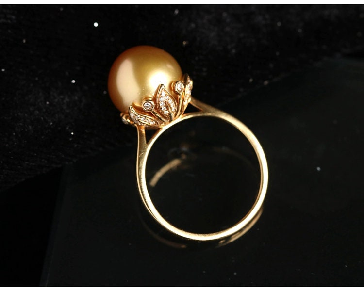 11mm Golden South Sea Pearl & Diamond Hollow-out Ring in 18K Gold