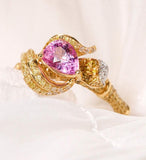 Pink Sapphire Pear-Shaped & Yellow Diamond Ring in 18K Yellow Gold