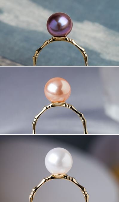 Tahitian Pearl Bamboo Ring in 18K Yellow Gold