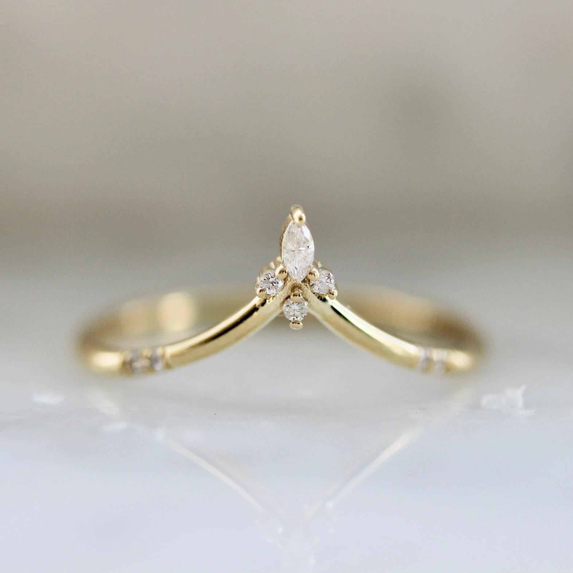 Perfect Marquise Diamond Chevron Ring in 14K Rose Gold