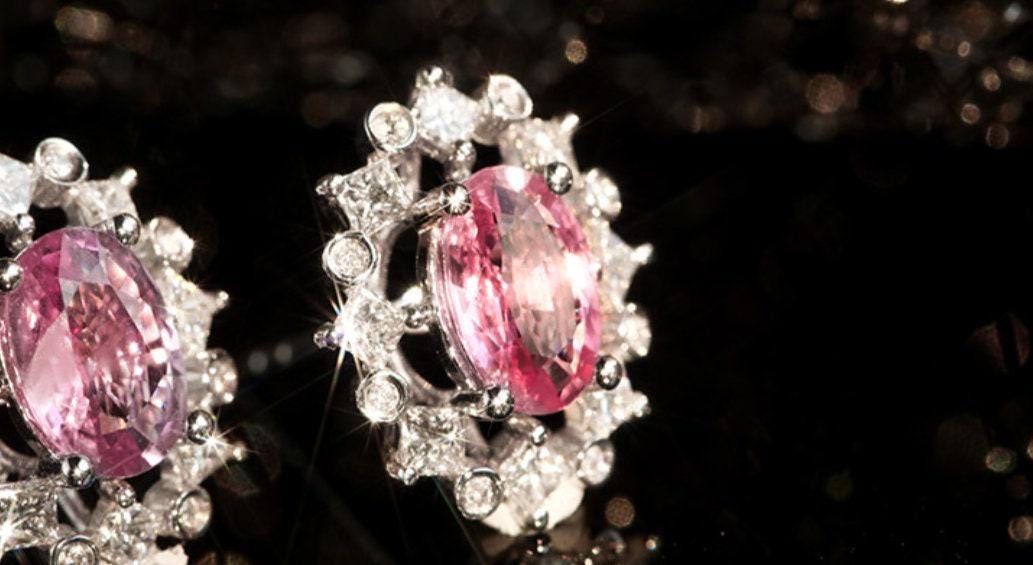 Pink Sapphire 18K White Gold Studs Earrings with Diamonds