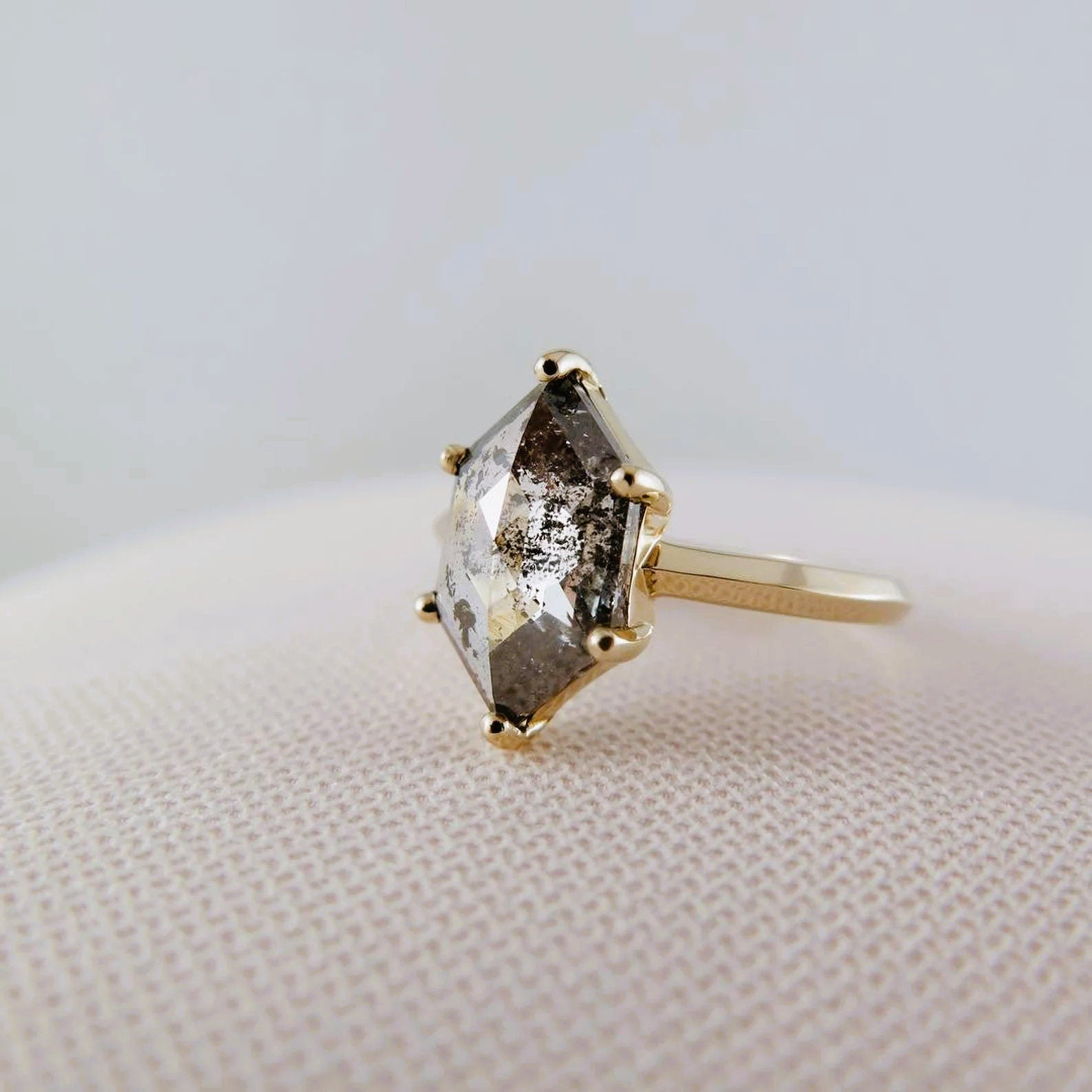 1.02ct Fancy Grey Diamond Salt and Pepper Diamond Hexagon 18K Stacking Ring