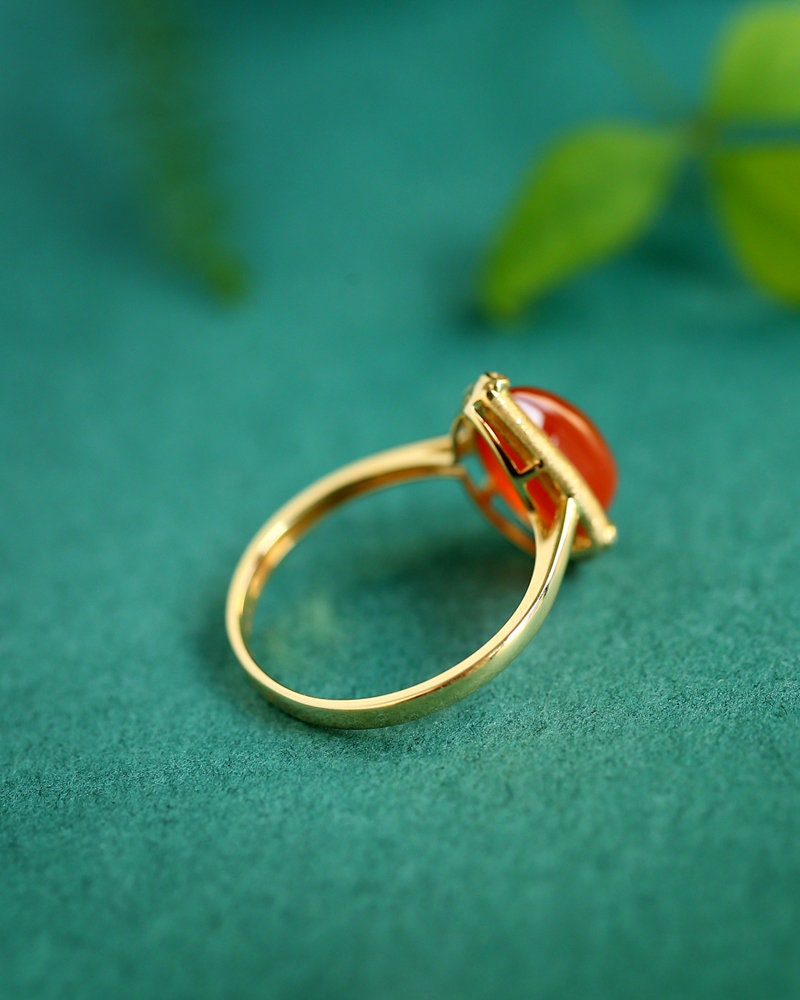 Southern Red Agate Maitreya Ring in 18K Yellow Gold