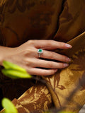 Emerald & Diamond Halo Pave Ring in 18K White Gold