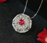 1.03ct Pigeon Blood Round Ballerina Pendant in 18K White Gold